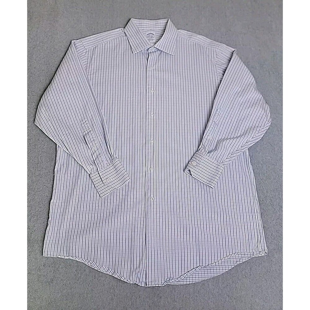 Brooks Brothers Dress Shirt Mens 16.5 32 Blue White Regular Fit Egyptian Cotton